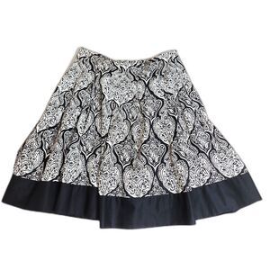 Paisley Cotton Skirt Black Off White Lined Cotton 8P Feminine Knee Length